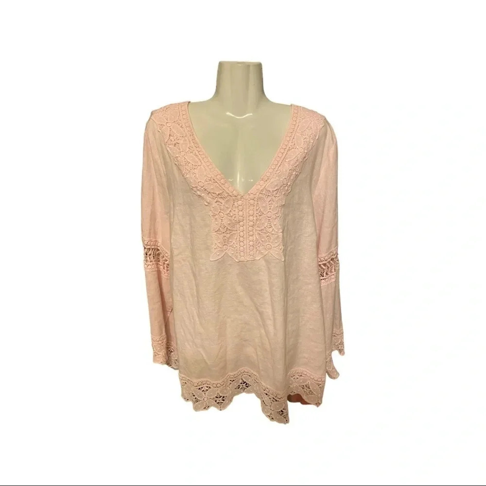 Saint Tropez West Light Pink Linen Blend Tunic Top